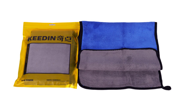 Keedin Microfiber Cloth Low Hair For Drying Interior & EXTERIOR Cleaning 600gsm, 60cmx30cm Blue & Grey D-089