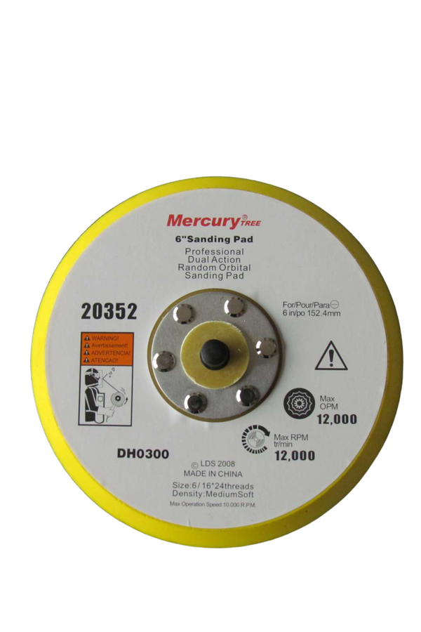 R&H Mangrove Yellow-Foam Professional Dual Action Random Orbital Sanding Velcro Backing Plate 150mm with 10mm PU Thickness. 6" x5/16" x24 Thread. No Holes.