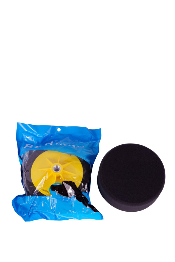 R&H 6 inches (150mm) Black Foam Pad with Backing Plate for Rotary Polisher with M14 Thread and Hook and Loop Fastener